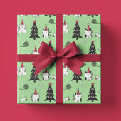 Grappige Katten Kerstmis patroon groen Cadeaupapier