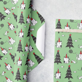 Grappige Katten Kerstmis patroon groen Cadeaupapier