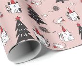 Grappige Katten Kerstmis patroon roze Cadeaupapier (Rol Hoek)