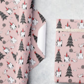 Grappige Katten Kerstmis patroon roze Cadeaupapier