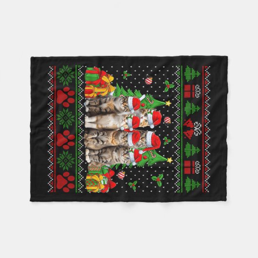 Grappige Katten Kerstmuts Kerstboom Lelijke Kerst Fleece Deken (Voorkant (Horizontaal))