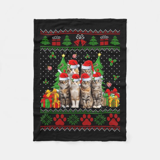 Grappige Katten Kerstmuts Kerstboom Lelijke Kerst Fleece Deken (Voorkant)