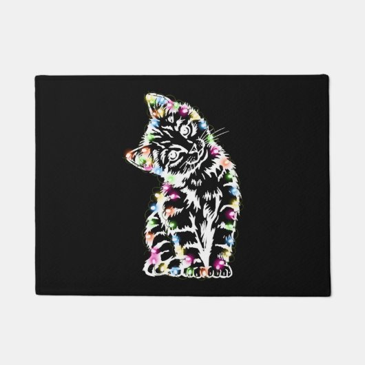 Grappige Katten Kerstverlichting Kattenliefhebber Deurmat (Voorkant)