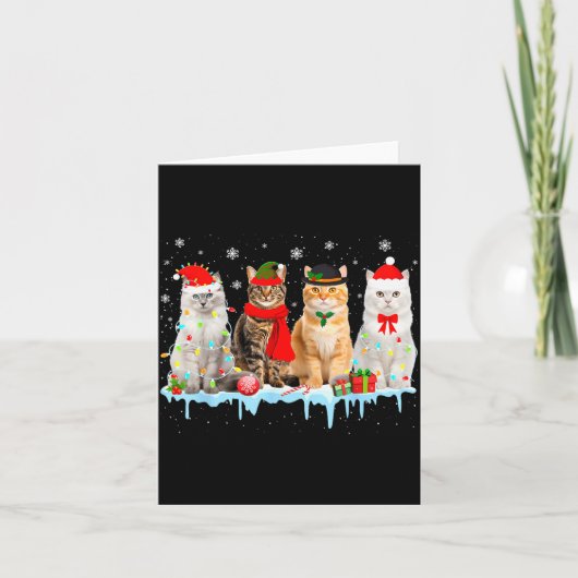 Grappige Katten Kerstverlichting Rendier Kerstman  Kaart (Voorkant)