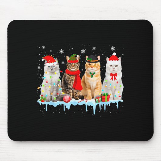 Grappige Katten Kerstverlichting Rendier Kerstman Muismat (Voorkant)