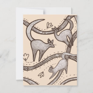 grappige katten lijnkunst briefkaart
