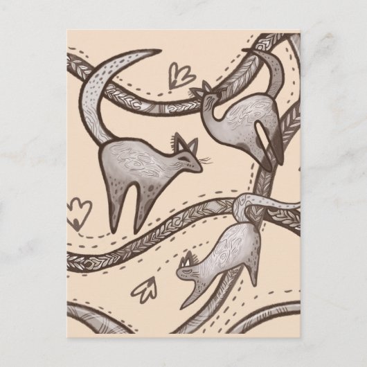 grappige katten lijnkunst briefkaart (Voorkant)