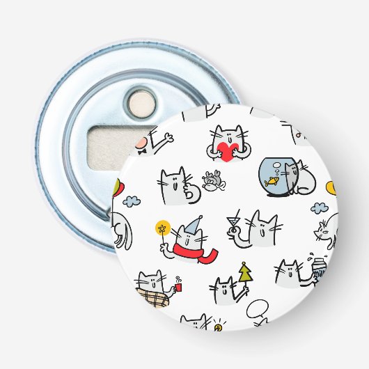 Grappige katten, melk en magie. button flesopener (Voorkant)