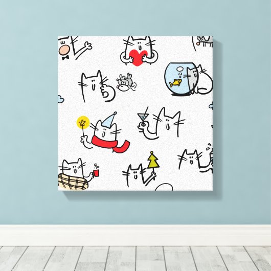 Grappige katten, melk en magie. canvas afdruk (Insitu (Houten vloer))