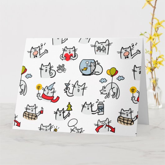 Grappige katten, melk en magie. kaart (Gele Bloem)