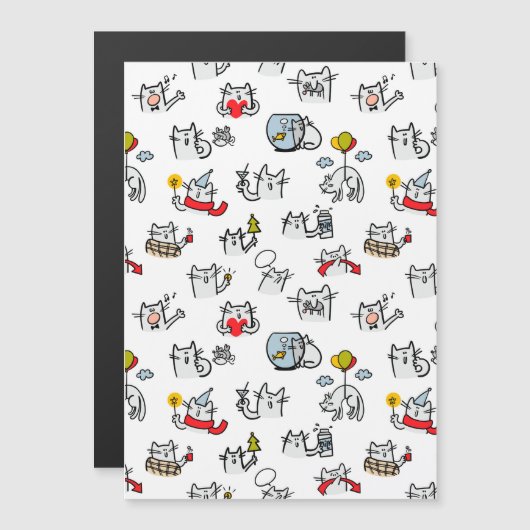 Grappige katten, melk en magie. magnetische uitnodiging (Voorkant / Achterkant)