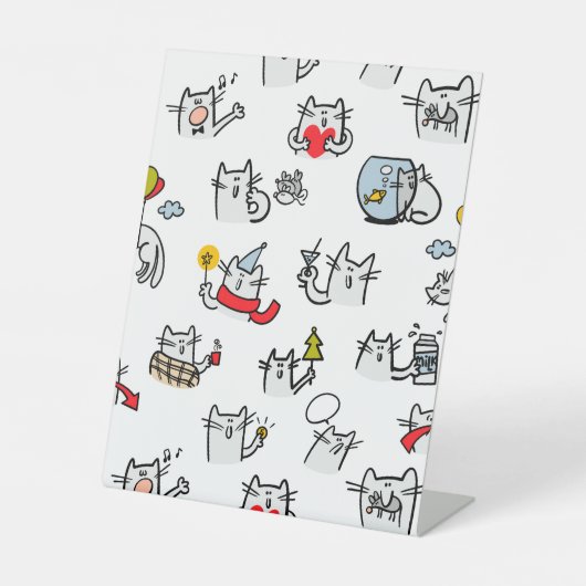 Grappige katten, melk en magie. reclamebord met voetstuk (Voorkant)