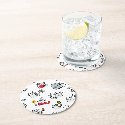 Grappige katten, melk en magie. ronde kartonnen onderzetter (Insitu)