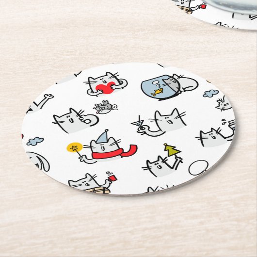 Grappige katten, melk en magie. ronde kartonnen onderzetter (Gebogen)