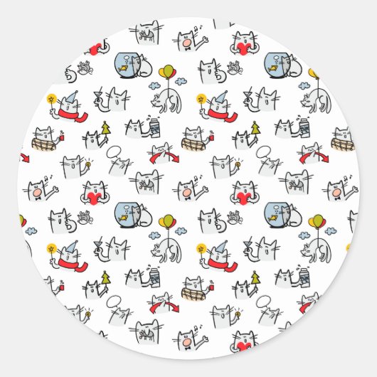 Grappige katten, melk en magie. ronde sticker (Voorkant)