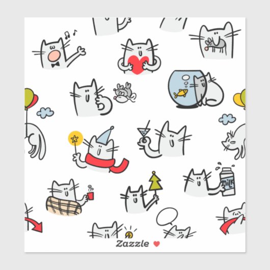 Grappige katten, melk en magie. sticker (Vel)