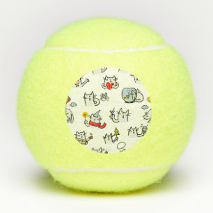 Grappige katten, melk en magie. tennisballen