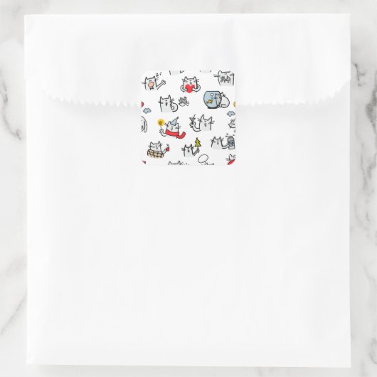 Grappige katten, melk en magie. vierkante sticker (Tas)