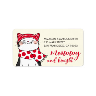 Grappige katten Merry en Bright Holiday Greeting Etiket