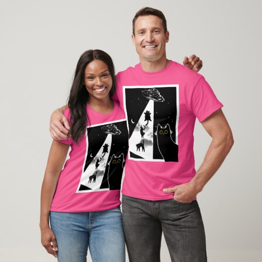 Grappige katten met buitenaards UFO ruimteschip. F T-shirt (Unisex)