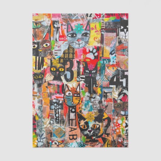 Grappige Katten Mixed Media Papier Kunst Keukenhan (Voorkant)