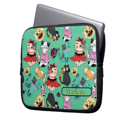 Grappige Katten Monogramed Electronics Bag Laptop Sleeve (Voorkant Links)