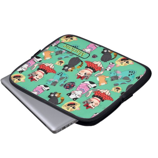 Grappige Katten Monogramed Electronics Bag Laptop Sleeve (Voorkant onderkant)