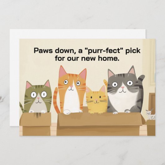 Grappige katten nieuwe huis bewegende aankondiging (Voorkant / Achterkant)