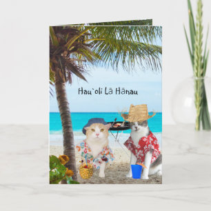 Grappige katten op het strand kaart