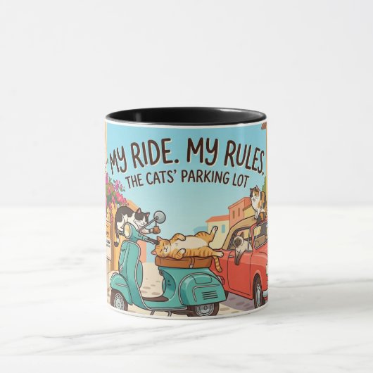 Grappige katten op voertuigen cartoonkunst mok (Midden)