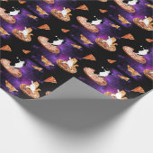 Grappige katten paardrijden pizza op de ruimte cadeaupapier (Hoek)