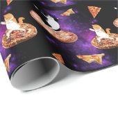 Grappige katten paardrijden pizza op de ruimte cadeaupapier (Rol Hoek)