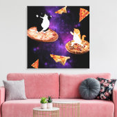 Grappige katten paardrijden pizza op de ruimte canvas afdruk (Insitu (Woonkamer))