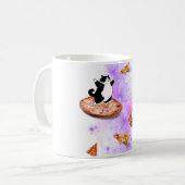 Grappige katten paardrijden pizza op de ruimte koffiemok (Voorkant links)