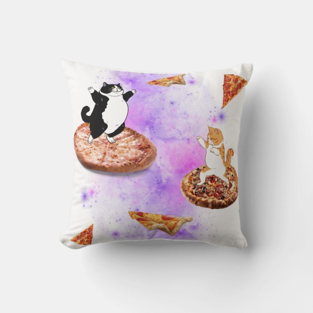 Grappige katten paardrijden pizza op de ruimte kussen (Voorkant)