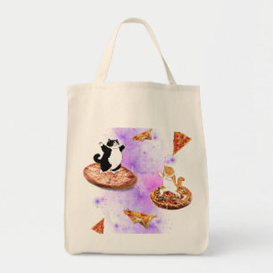 Grappige katten paardrijden pizza op de ruimte tote bag