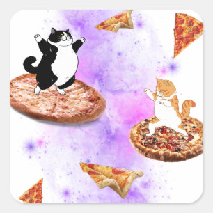 Grappige katten paardrijden pizza op de ruimte vierkante sticker