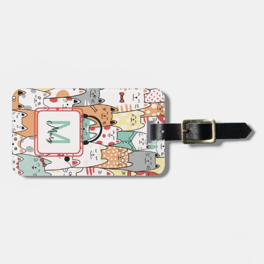 Grappige Katten Pastel Naam Kleurrijk Monogram Adr Bagagelabel (Voorkant horizontaal)