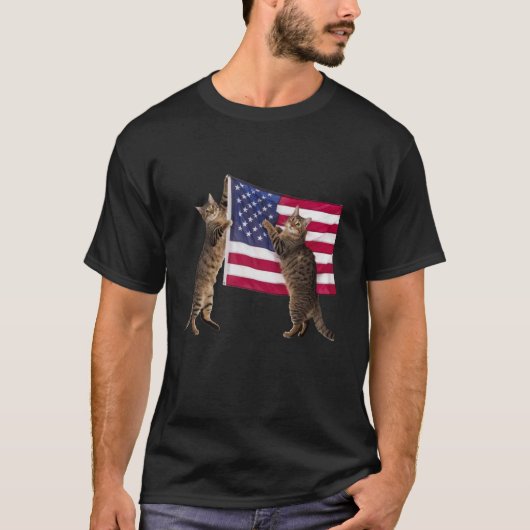 Grappige Katten Patriottisch 4 juli Vlag van de VS T-shirt (Voorkant)