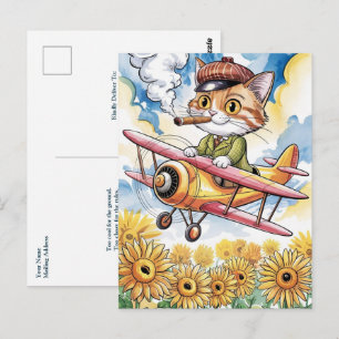 Grappige Katten Piloot Verjaardag Tweedekker Vlieg Briefkaart