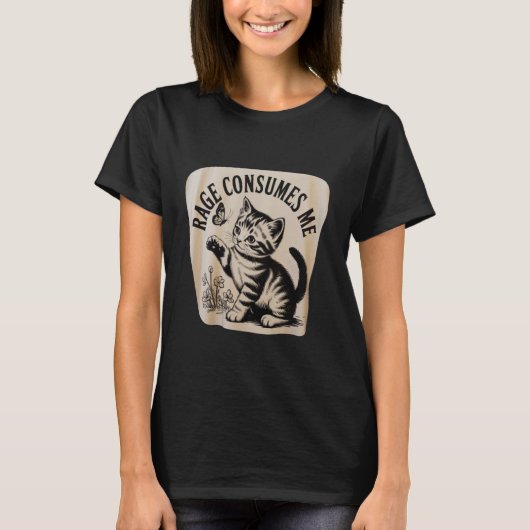 Grappige Katten Razernij Verteert Me Kitten T-shirt (Voorkant)