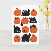 Grappige Katten Retro Groovy Pompoen Halloween Tha Kaart (Gele Bloem)