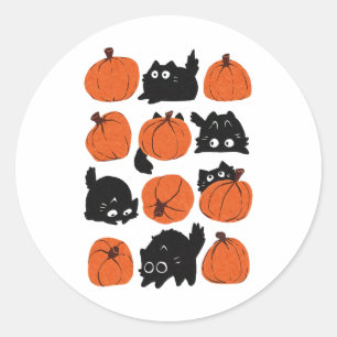 Grappige Katten Retro Groovy Pompoen Halloween Tha Ronde Sticker