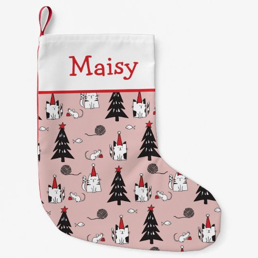 Grappige Katten Roze en Wit Kleine Kerstsok (Voorkant)