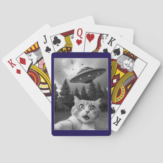 Grappige katten-selfie met UFO-buitenaardse drones Pokerkaarten (Achterkant)