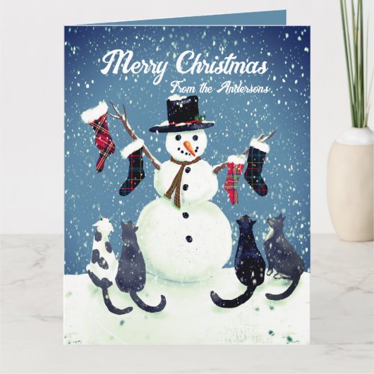 Grappige Katten Sneeuwman Chaos Custom Gift Bag Kaart (Voorkant)