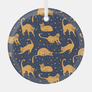 Grappige katten, sterren, ruimte patroon. glas ornament