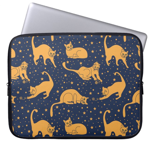 Grappige katten, sterren, ruimte patroon. laptop sleeve (Voorkant)