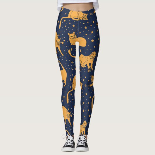 Grappige katten, sterren, ruimte patroon. leggings (Voorkant)