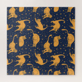 Grappige katten, sterren, ruimte patroon. legpuzzel (Horizontaal)